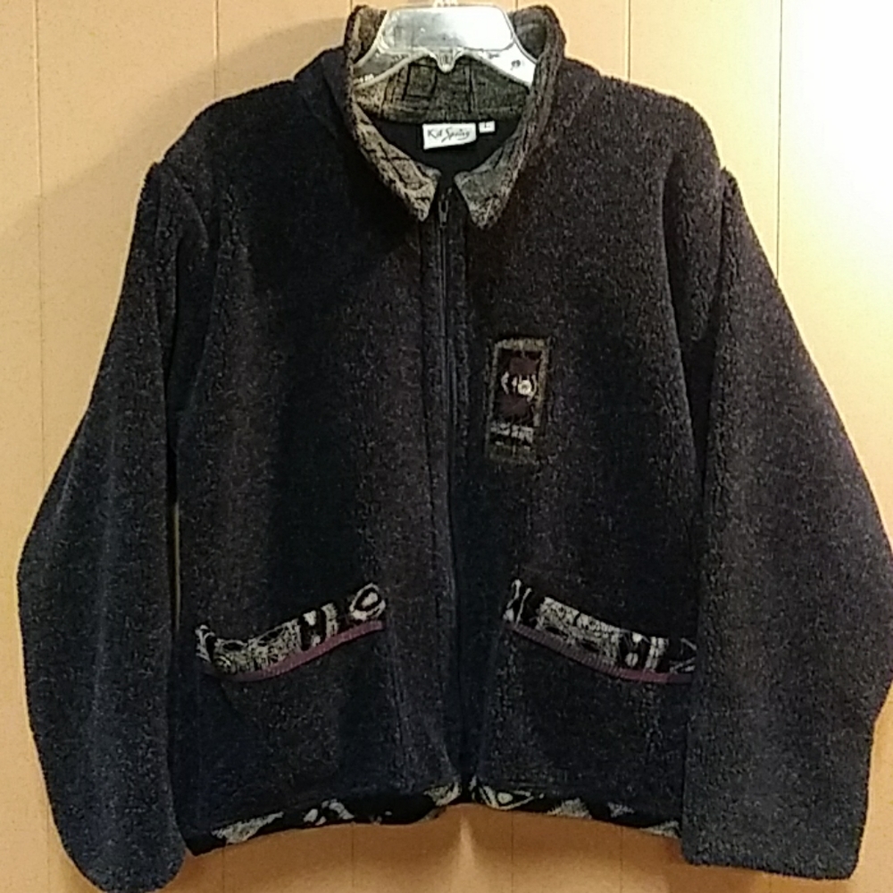 KD spring women's art wear patchwork fleece Sz Lg